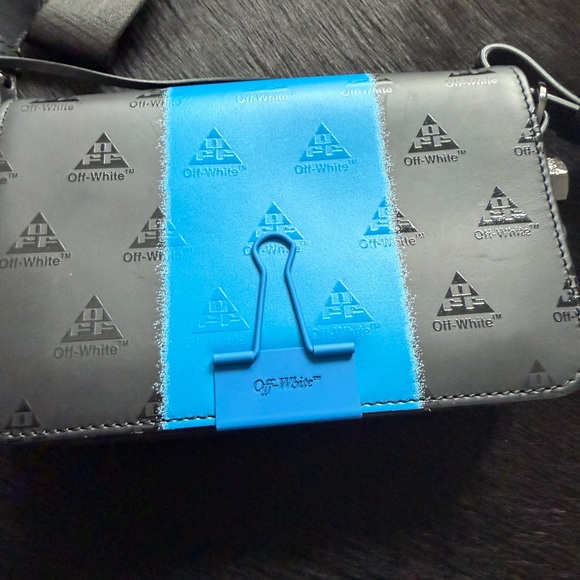 Off-White Black and Blue Graphic Messenger Bag